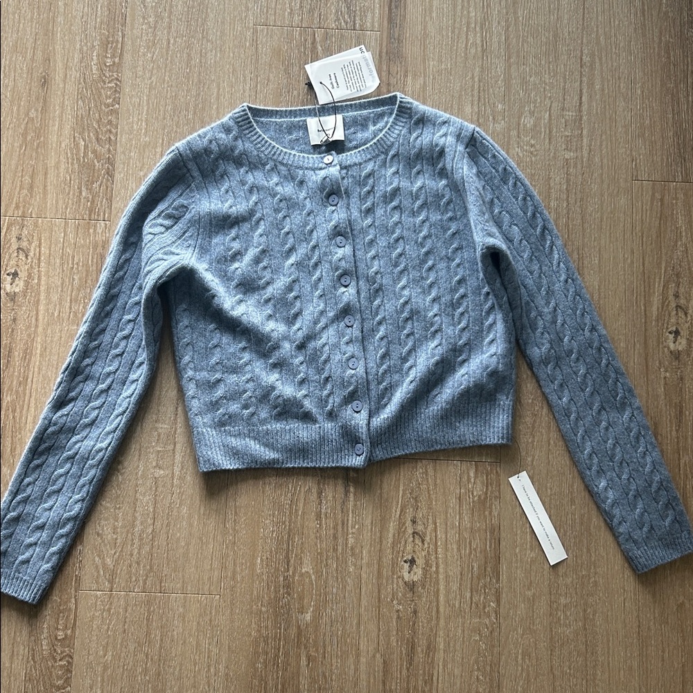 NWT Reformation Clara Cardigan Blue Cable Knit 100% Cashmere XS - Picture 5 of 6